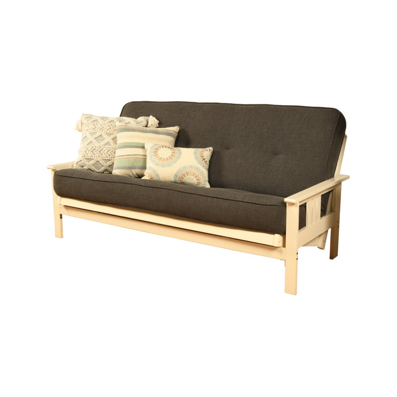 Johnte Full-Size Futon Frame and Full-Size Innerspring Mattress, Antique White, Linen Charcoal, Premium Pocket Coil