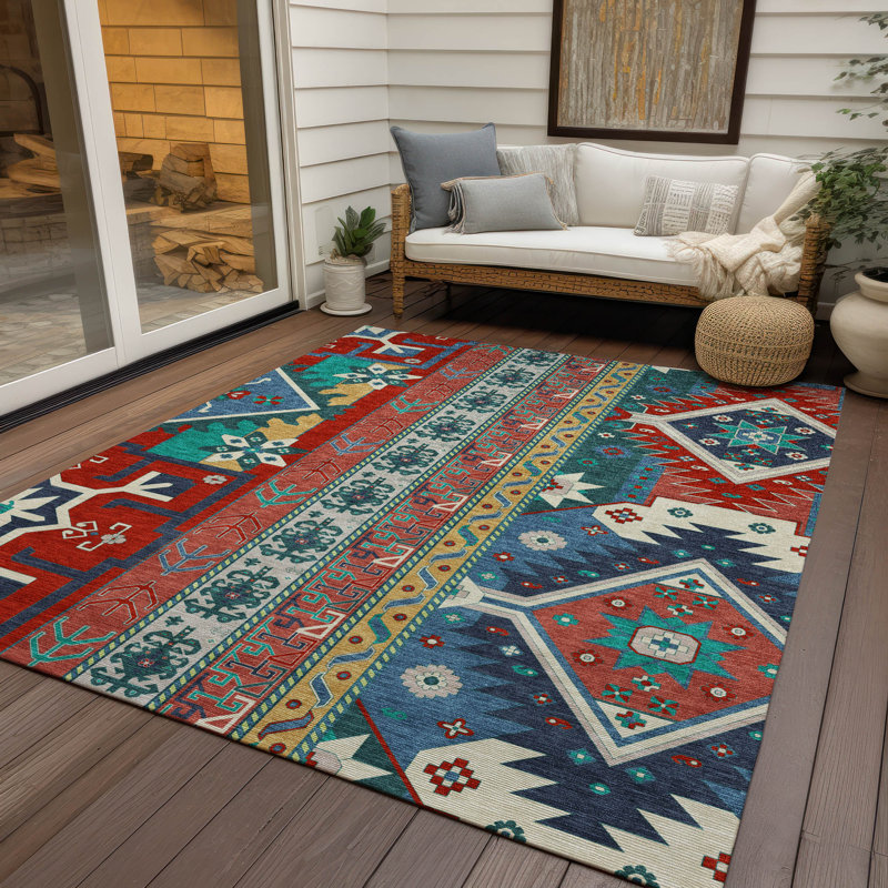 Solara Red Washable Indoor-Outdoor Rug - , 5' x 7'6"