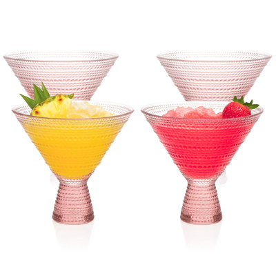 Pink Hobnail Martini Glasses - Embossed Martini Glasses 9oz Set of 4