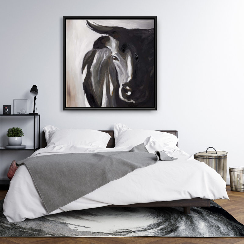 Tête de taureau agrandie - Bureau occidental, toile encadrée, H 37,25 po x l 37,25 po