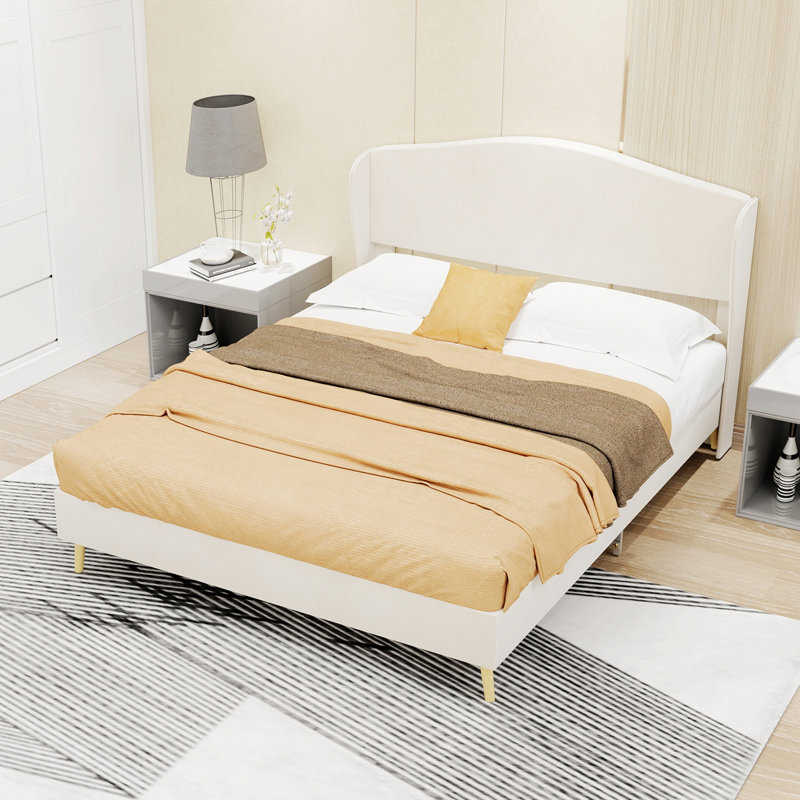 Upholstered Bed For Bedroom, Beige, Lit double