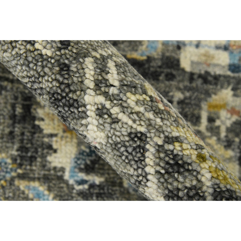 Tapis gris en laine noué à la main Southwestern, Rectangle 9 pi x 12 pi