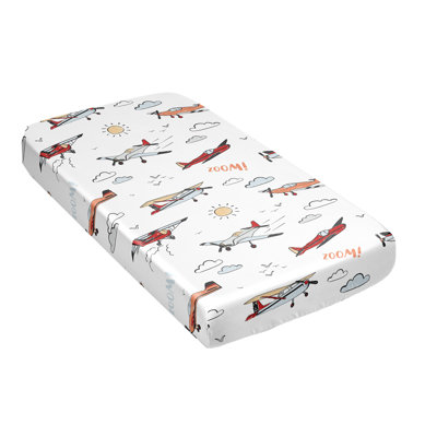 Airplane Red and Blue Satin Fitted Crib Sheet