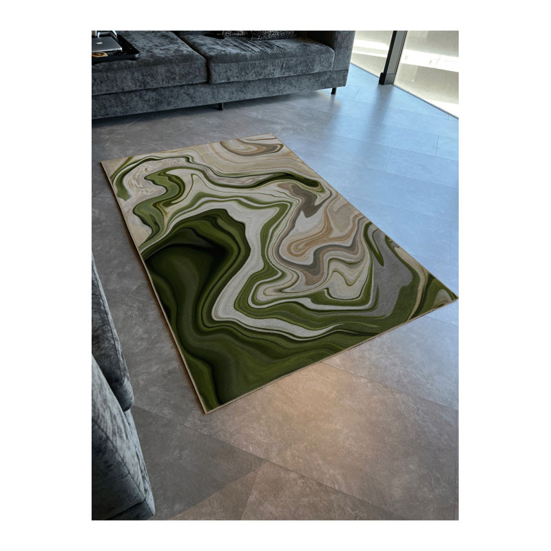 Tapis décoratif moderne à motif de spirale verte, Sous-tapis rectangulaire de 3 pi 3 po x 4 pi 11 po