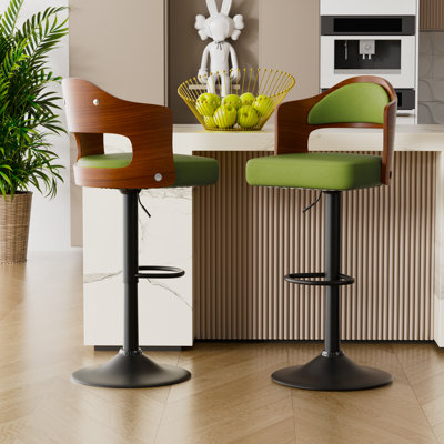 Bar Stools Set of 2 for Kitchen Counter Adjustable Swivel Counter Height Barstools Upholstered Faux Leather Counter Stools with Back and Footrest