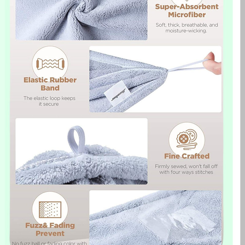 UltraDry Microfiber Hair Turban Set - Anti-Frizz Quick-Dry Towels for Curly Hair (Blue, Grey, Pink)
