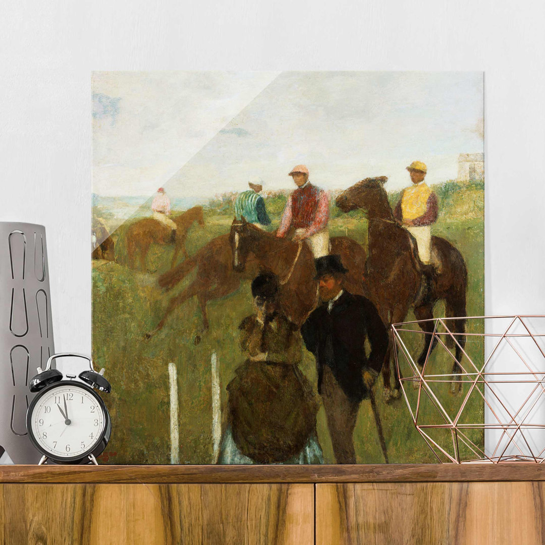 Glasbild Jockeys auf der Rennbahn von Edgar Degas