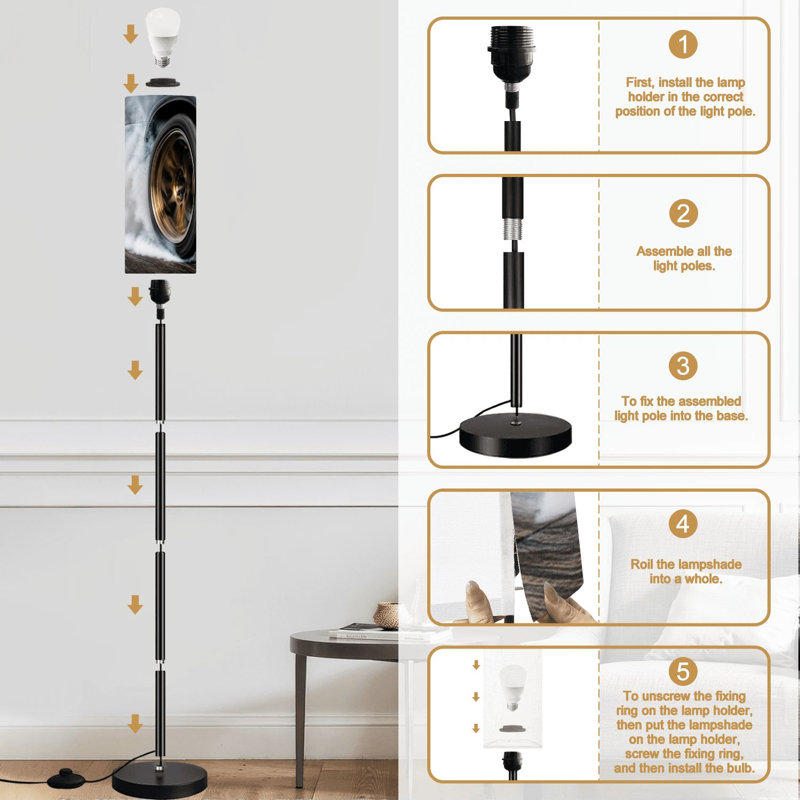 Lampe sur pied Drag Car Burn Tyre Start Line Lampe sur pied à intensité variable avec télécommande Pédale avec abat-jour Abat-jour grand poteau d'angle pour le salon, la chambre et le bureau