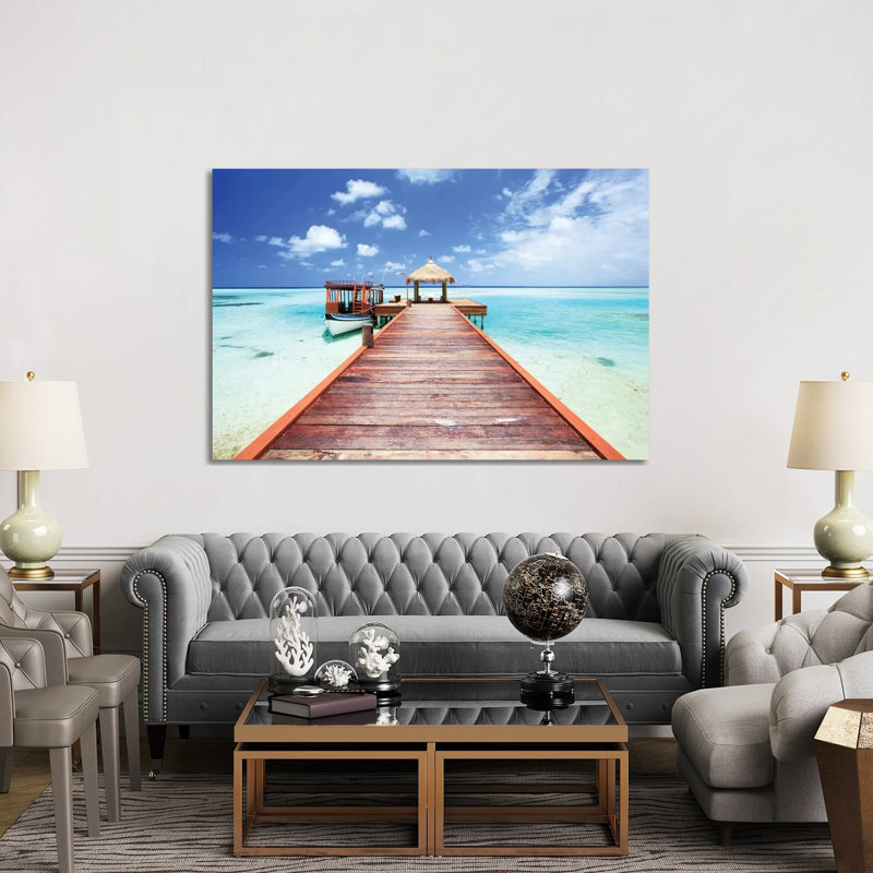 Pier To Tropical Sea In The Maldives by Matteo Colombo - Wrapped Canvas Print, 152.5 cm H x 101.5 cm W