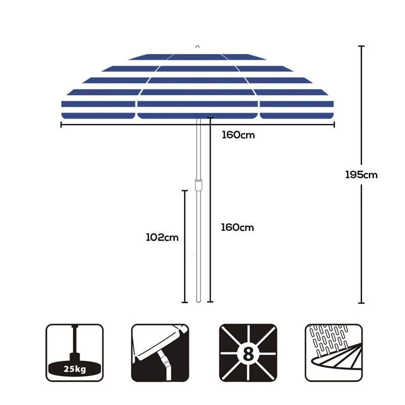 Cartie 160cm Beach Parasol