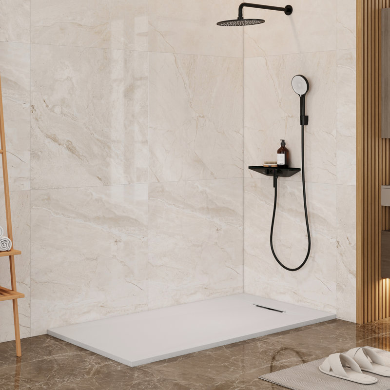 60"W x 32"D Wheelchair Accessible Low Threshold Shower Base with Reversible Drain, SMC Cover, 1" H x 59.06" W x 31.50" D