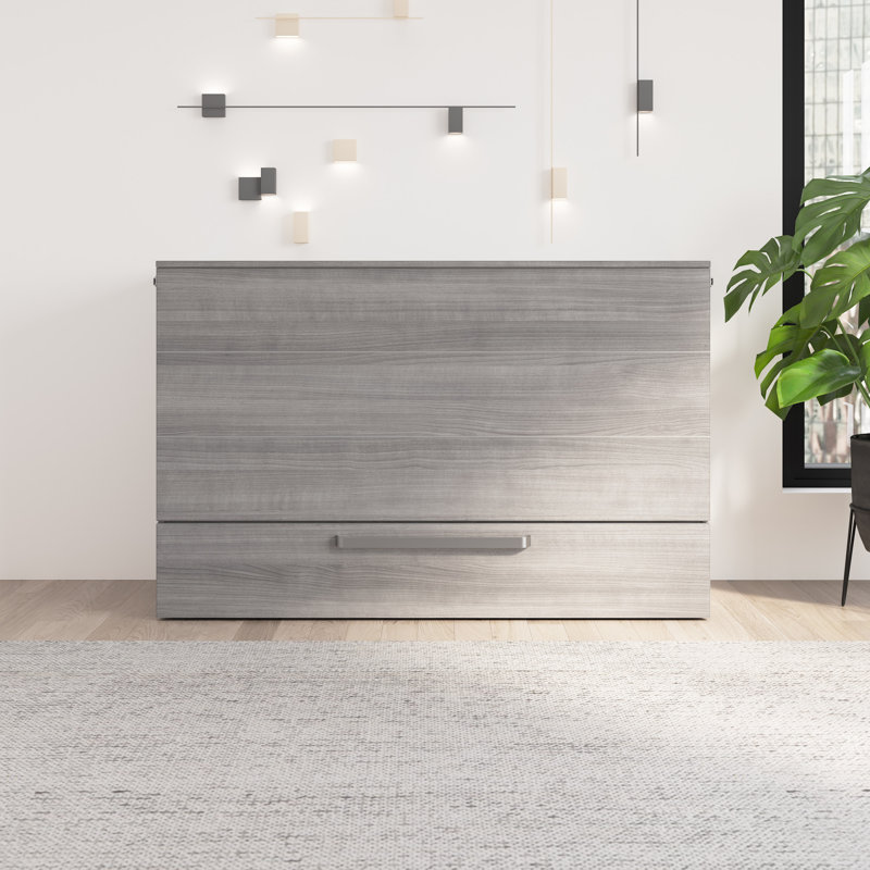 Borealis Murphy Cabinet Bed With Pullout Drawer, Platinum Gray, Queen