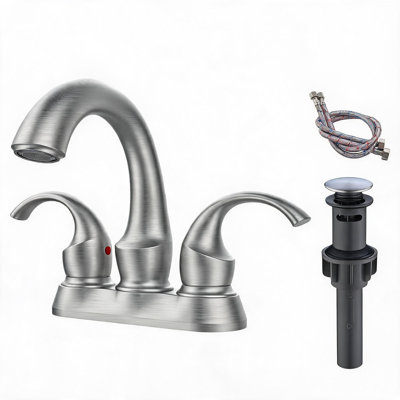 Robinet de lavabo de salle de bain 4 pouces en nickel brossé avec deux poignées et bonde escamotable