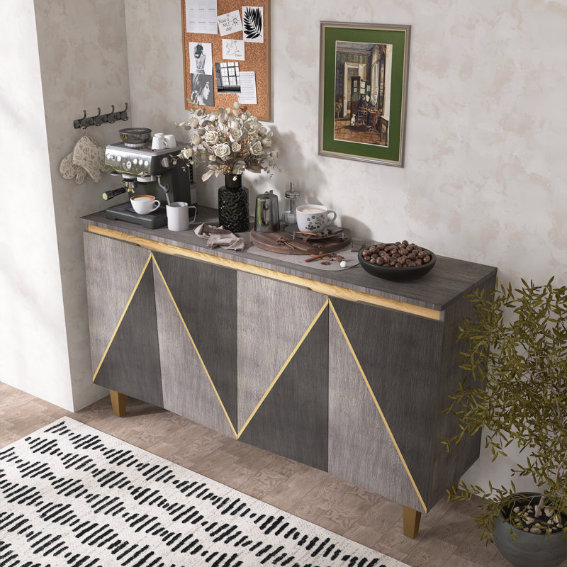 Two-Tone Visual Contrast Modern Sideboard With Adiustable Shelves, Dark Gray/Light Gray