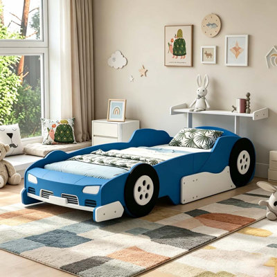 Race Car-Shaped Platform Bed with Wheels
