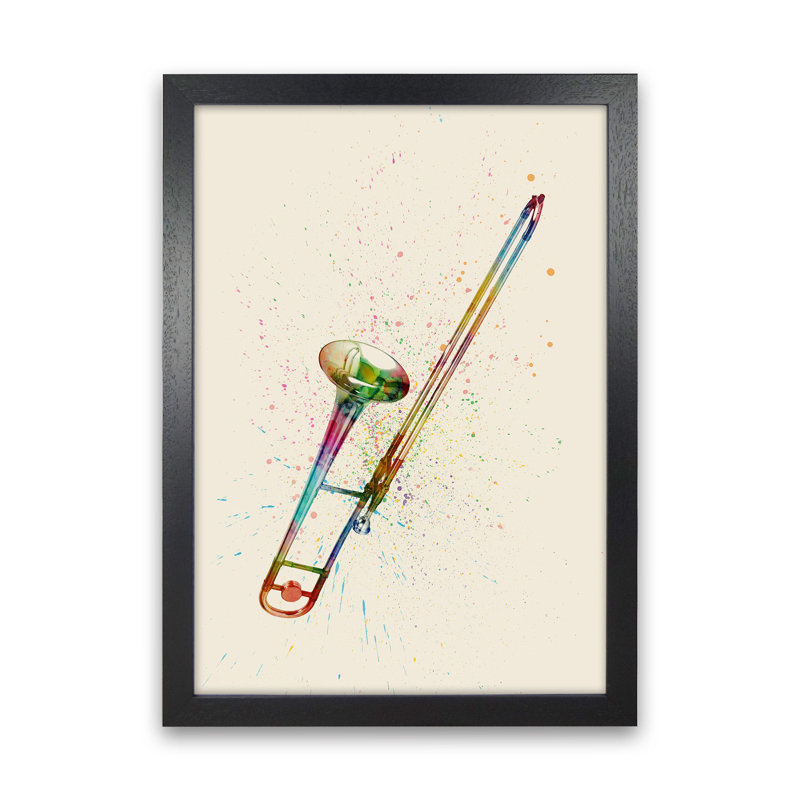 Trombone Watercolour Multicolour by Michael Tompsett - Print, Black Framed, 63cm H x 46cm W x 3cm D