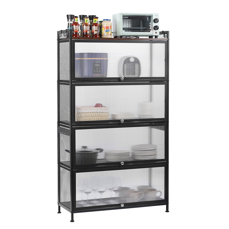 Armoire de rangement 31,5 pouces à 4 niveaux avec porte PC transparente pour garde-manger