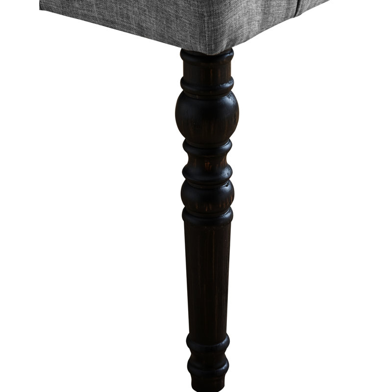 Turned Leg Dining Bench, Gray - Solid Wood Frame & Fabric, 48"W X 16"D 19.5"H, Assembly Required Bench In Button Seat,, Gray