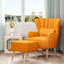 Tybalt Velvet Wingback Chair with Footstool-1639618439