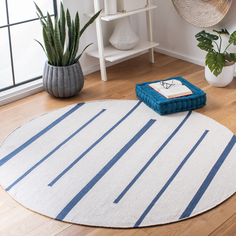Estrellita Hand-Woven Cotton Striped Flatweave Area Rug, Round 6'