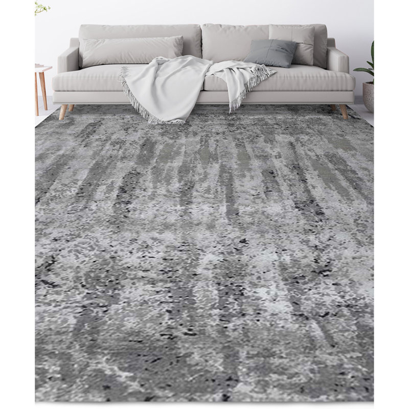 Hand-Knotted High-Quality Silver and Gray Area Rug, Rectangle 8' x 10'
