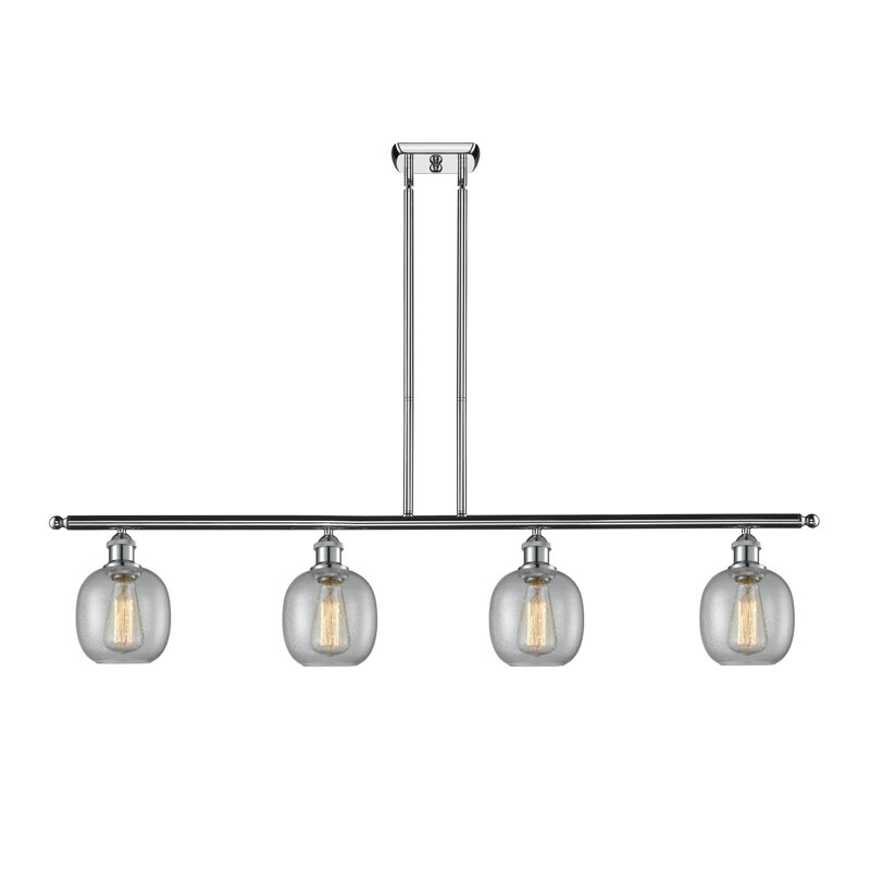 Luminaire suspendu linéaire pour îlot de cuisine 4 lumières Carlucci, Chrome poli, Grainé