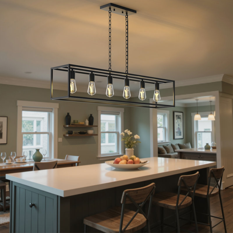 Kitchen Island Steel Rectangle Dimmable Pendant, 8.8" H x 44.1" W x 8.3" D, 6 Lights