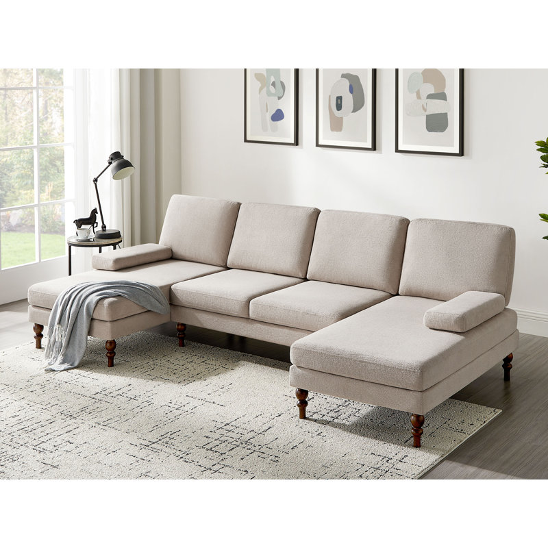 105.5'' U-Shape Upholstered Terry Sectional Sofa, Camel Polyester