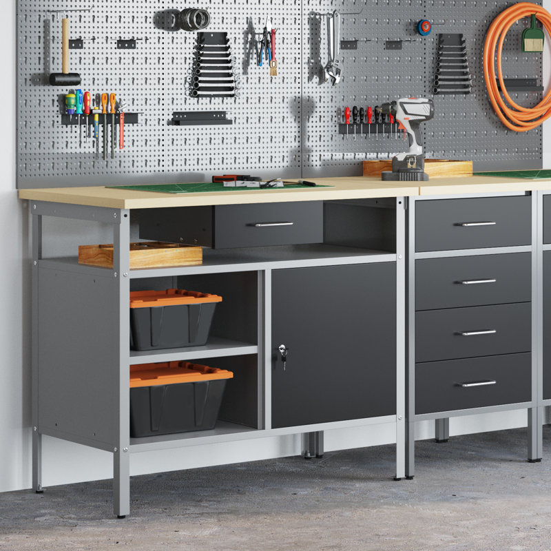 100cm W Steel Top Workbench, Black