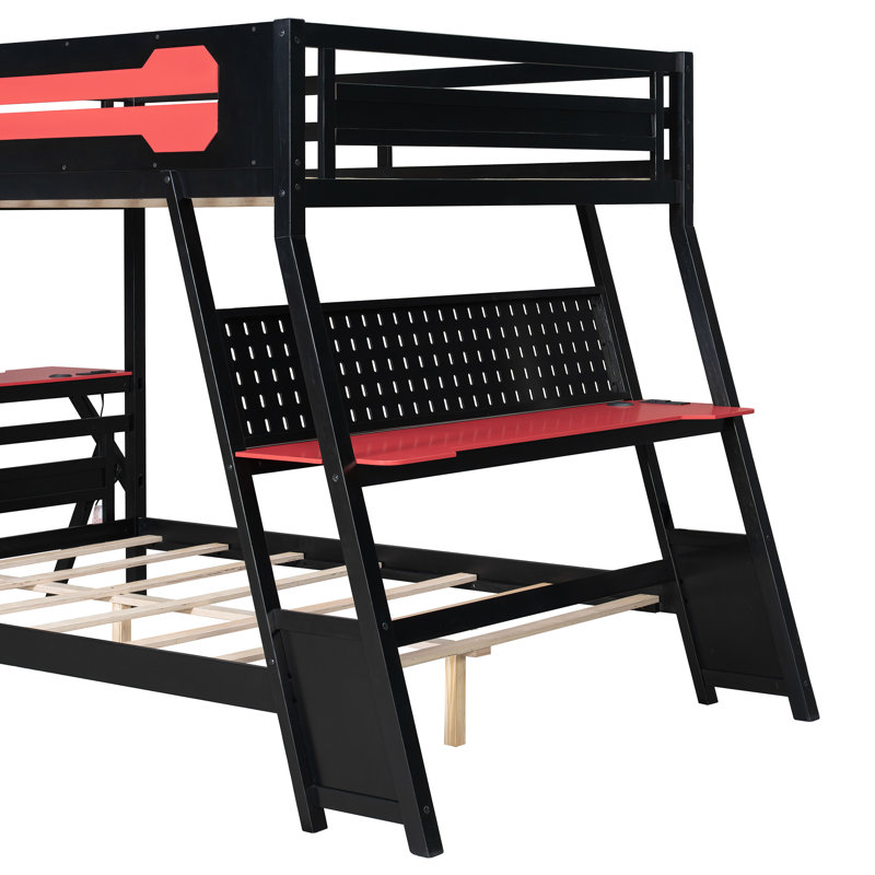 Lits de jeu multifonctionnels en bois rouge avec rangement et ports USB