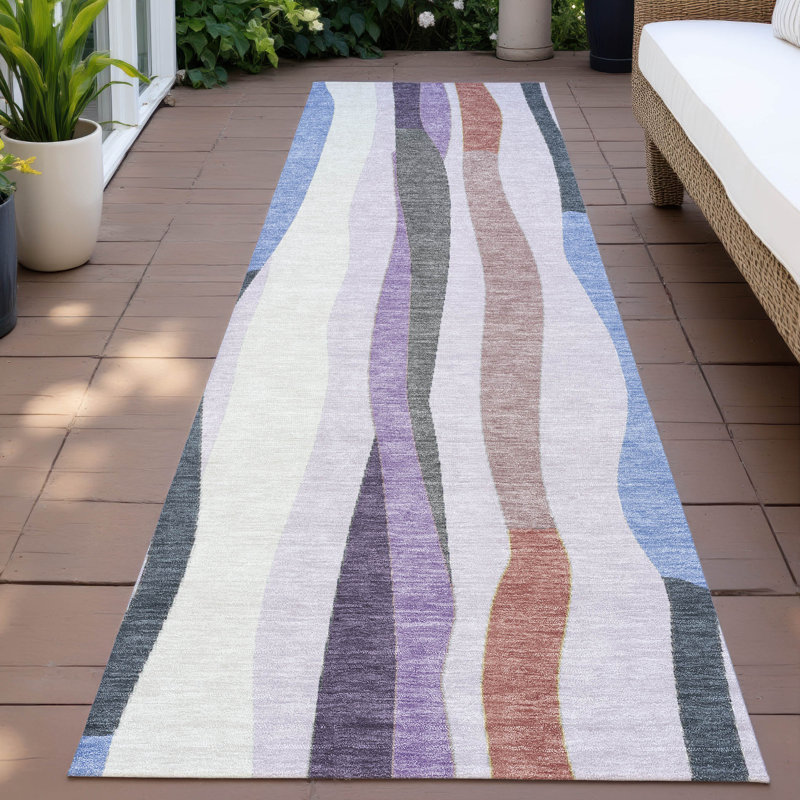 Machine Washable Indoor/Outdoor Husby ACN2188 Striped Rug, Runner 2'3" x 7'6"