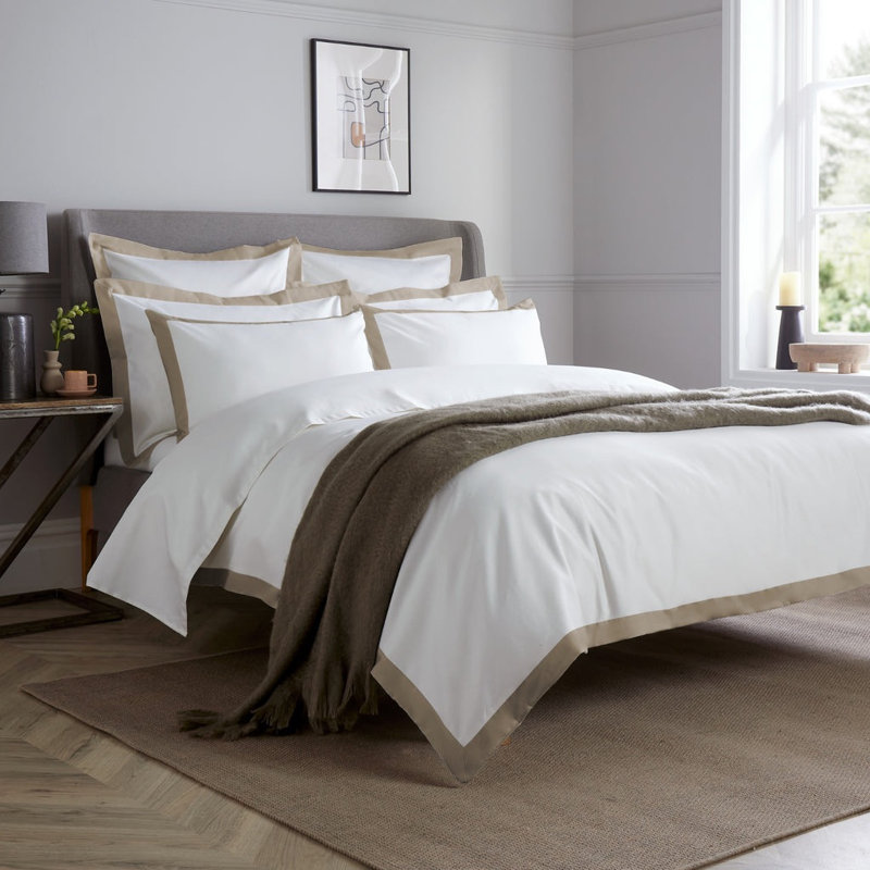 Kento 800 Thread Count 100% Sateen Cotton Standard Pillowcase, White/Flax