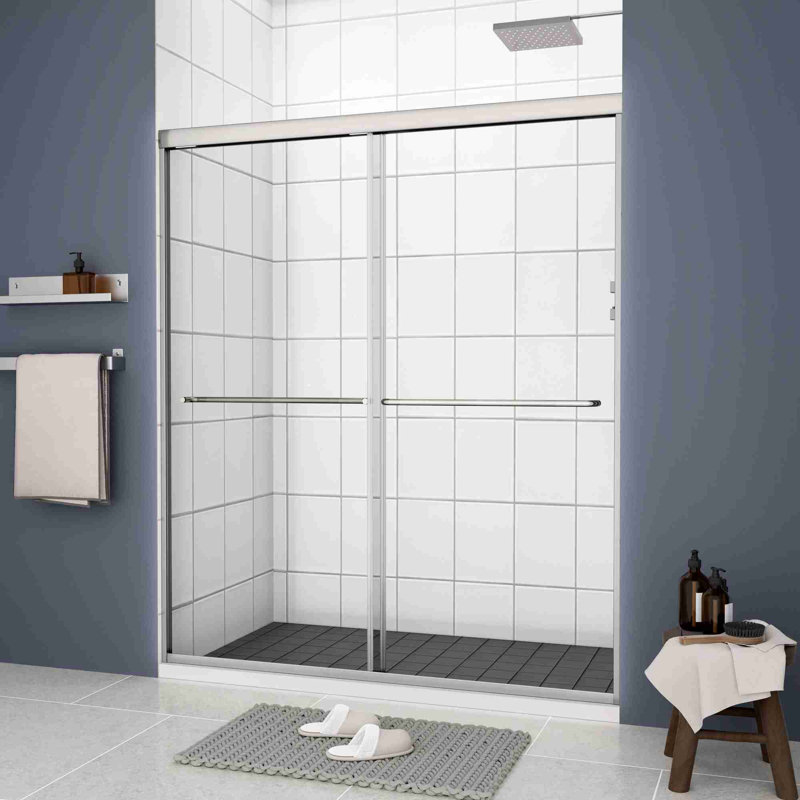 Porte de douche coulissante en verre trempé 70 po H, Chrome chrome