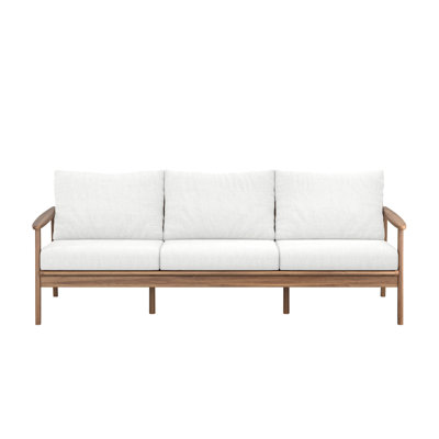 Anya Outdoor Sofa, Natural Brown Acacia Wood, Cushions, 89 Inch by Benjara