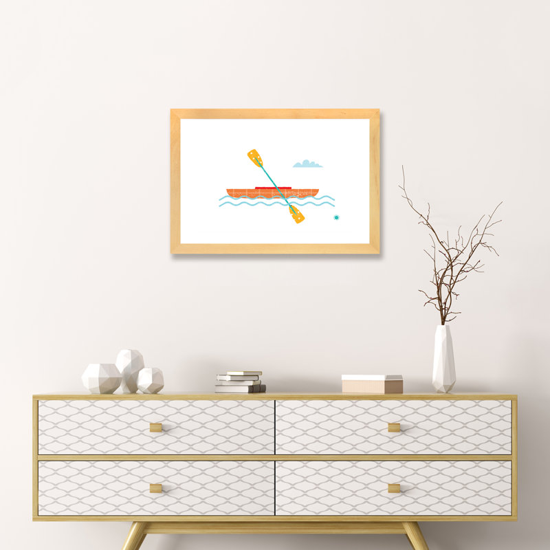 Kayak - reproduction d'impression, H 16 po x l 24 po x P 1 po, Blanc, Papier avec cadre beige