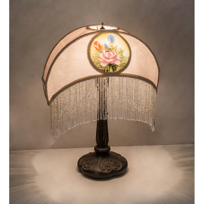 Lampe de table 21 po en tissu peint à l'envers avec roses