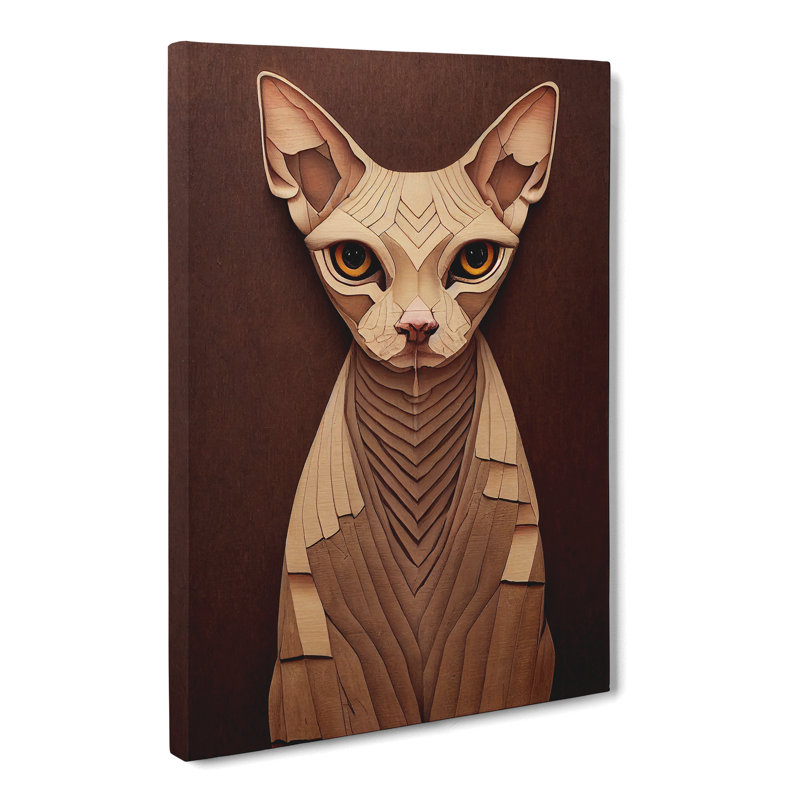 Sphynx Cat Wood Carving - Wrapped Canvas, 50cm H x 35cm W x 3cm D