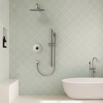 Système de douche à pression équilibrée, robinet de douche à pluie 10 "avec barre coulissante et douchette à main