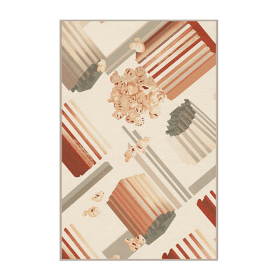 Tapis à rayures moderne lavable à la machine Pacen Popcorn Box - beige