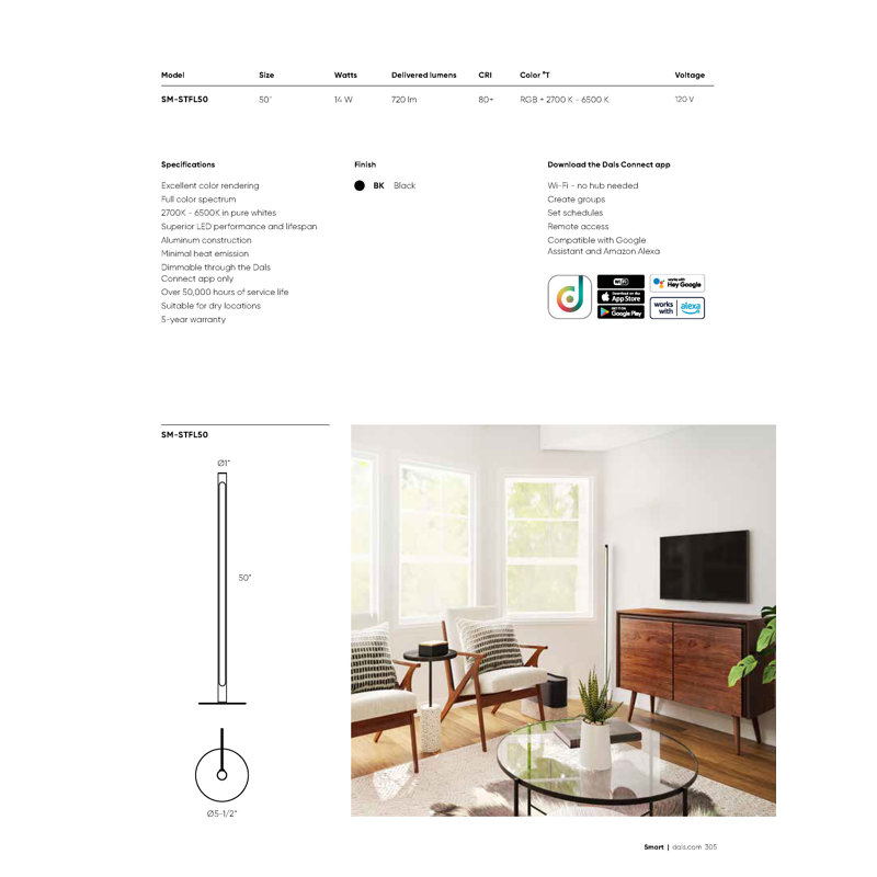 Ascensin 50'' Black LED Column Floor Lamp