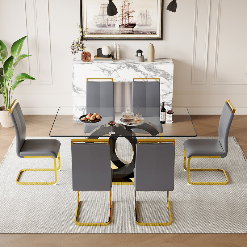Ensemble de table de salle à manger 7 pièces 7 pièces, Gris