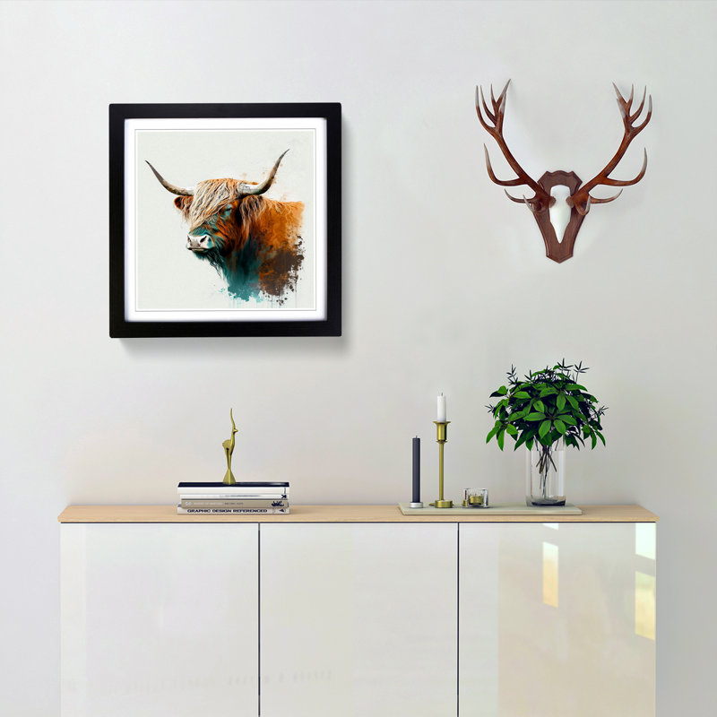 Highland Cow Gestural - Framed Print, Black