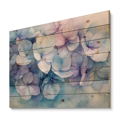 Hortensia à l'aquarelle, encre mauve II - Art mural en bois d'hortensia - sur bois de pin naturel