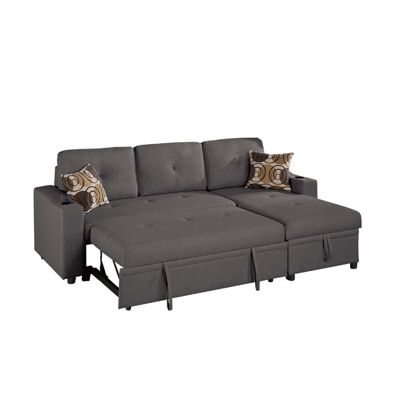 Canapé-lit modulaire avec méridienne et rangement Pero, Mélange de polyester noir