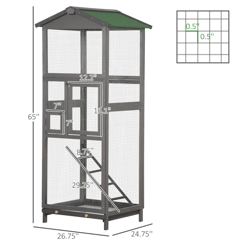 Cage à oiseaux en bois pour intérieur et extérieur avec plateau coulissant et 2 portes
