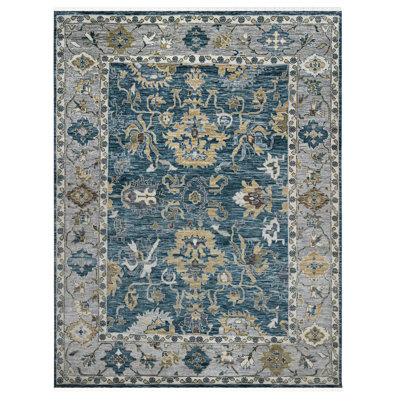 Blu Hand Knotted Wool Oriental Area Rug