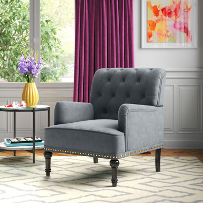 Fauteuil en velours de polyester avec garniture cloutée 28,5 po Jakub