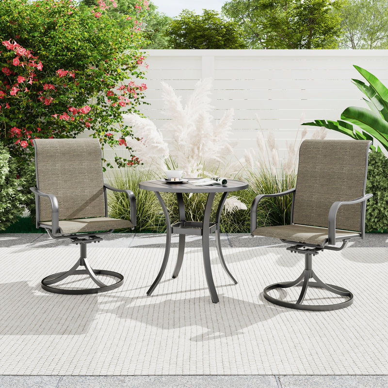2 - Person Metal Patio Dining Set With Round Table, Brown