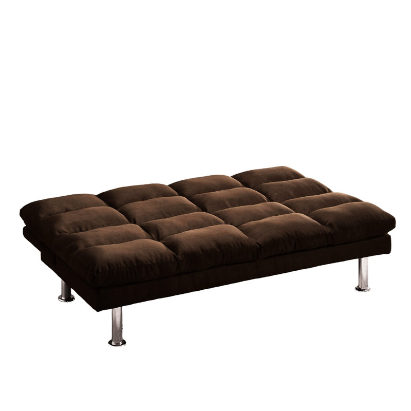 Microfiber Futon Bed With Contemporary Design In Dark Brown, Base And Extra Leg Support, Fast Conversion, 67"W - Brown Microfiber, Support For Shift, 67 Inches Wide