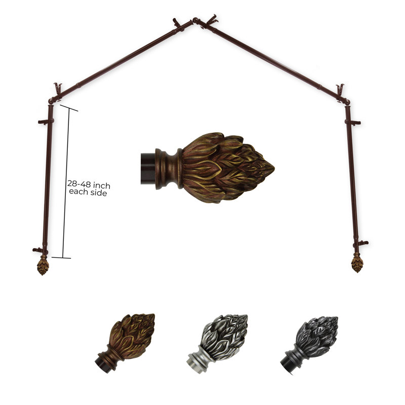 Tringle à rideaux simple réglable 0,81 po Jaliyah, 28 po à 48 po (chaque côté), Cacao